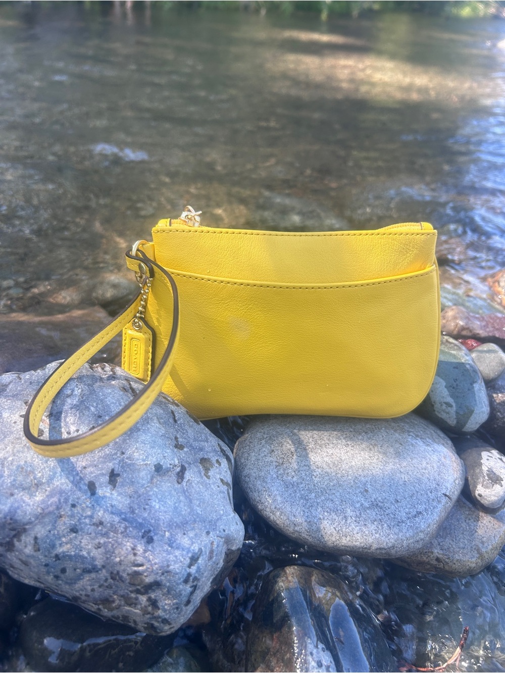 Coach Sunflower Yellow Leather Wristlet Clutch
